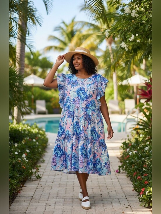 Simply Southern Other - Simply Southern Women’s Blue Multicolor Floral Dress, UPF50+, Sz L, NWT